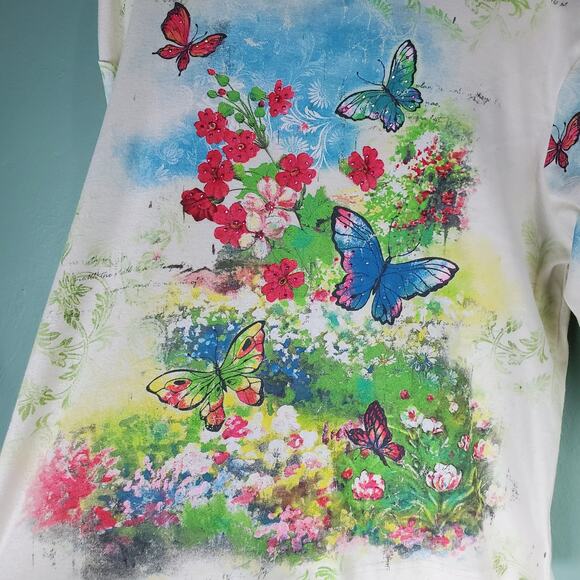 Liberty Lane Womens Parchment All Over Butterfly Bunch Scoop Neck Size 2X - Picture 4 of 5